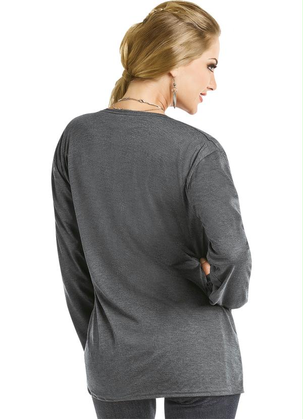 Outlet - Cardigan Cinza com Bolsos Frontais 2