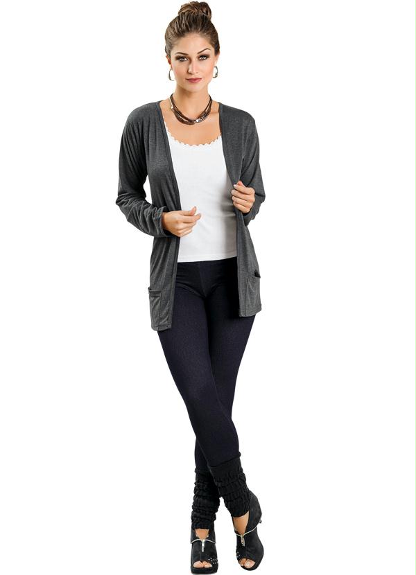 Outlet - Cardigan Cinza com Bolsos Frontais 3
