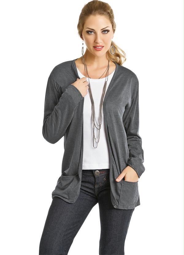 Outlet - Cardigan Cinza com Bolsos Frontais 5