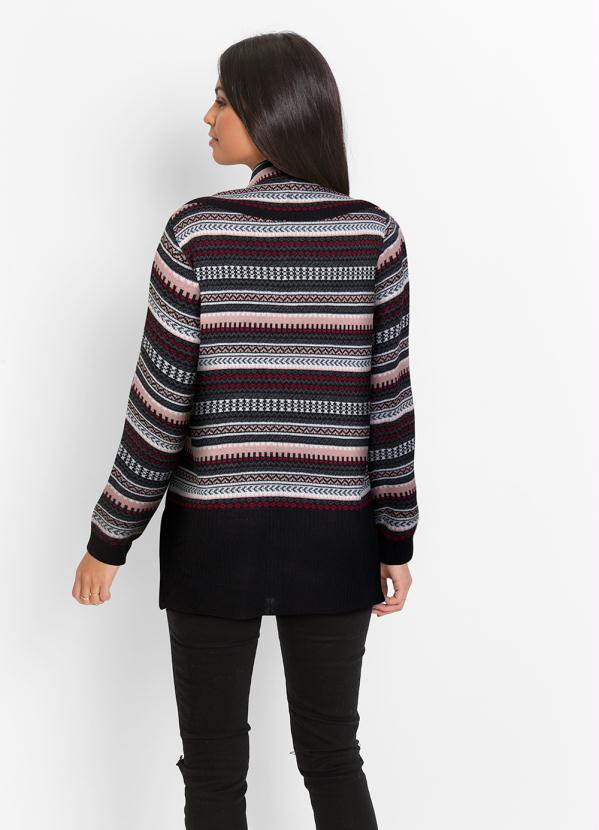 Outlet - Cardigan de Tricô com Gola Étnico Preto 2