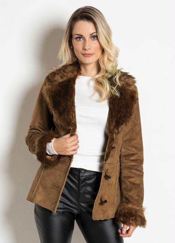 bonprix - Casaco em Material Sintético Recortes Caramelo