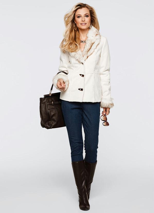 bonprix - Casaco em Material Sintético Recortes Off White 6