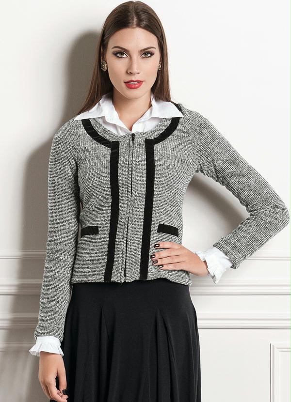 Quintess - Casaquinho em Tweed Mesclado Chumbo