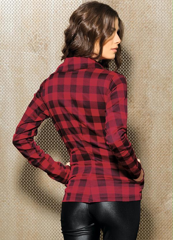 Quintess - Jaqueta Xadrez Preta e Vermelha 2