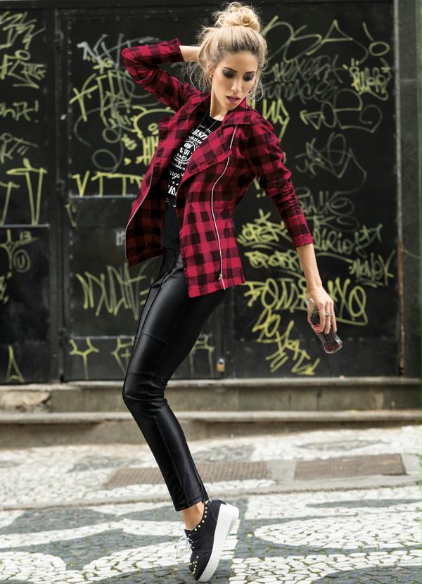 Quintess - Jaqueta Xadrez Preta e Vermelha 5