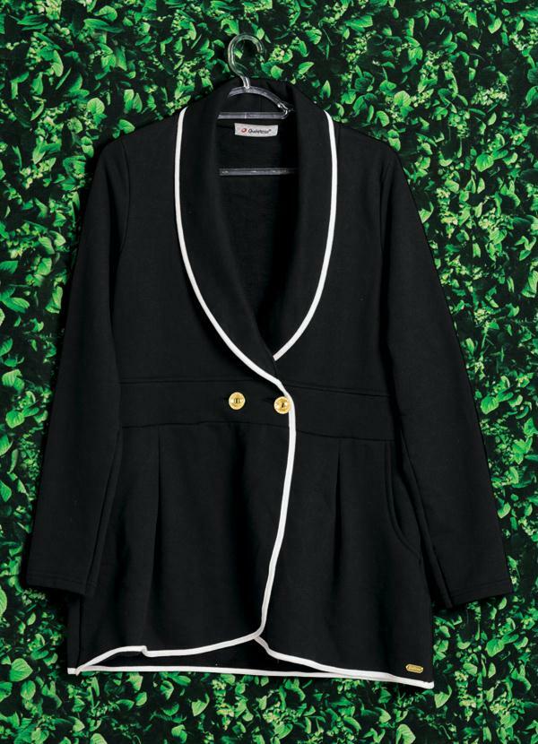 Quintess - Sobretudo Bicolor Feminino Preto 7