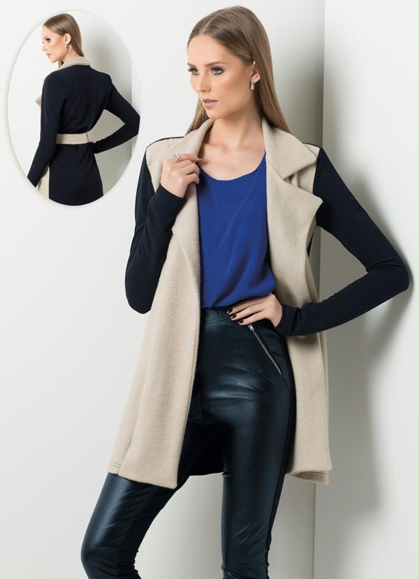 Quintess - Sobretudo Bicolor Preto e Bege