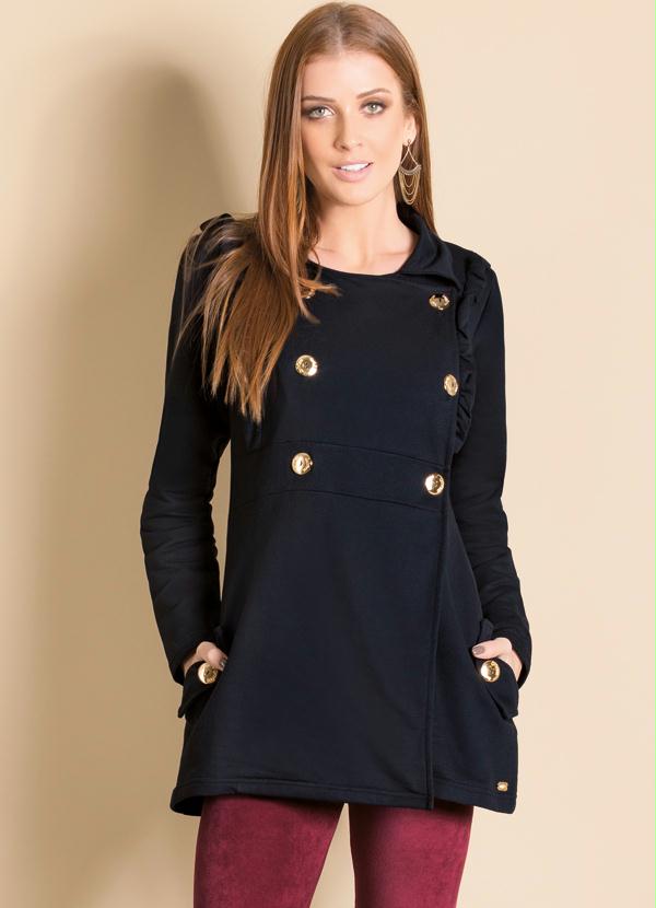 Quintess - Sobretudo Estilo Militar Preto