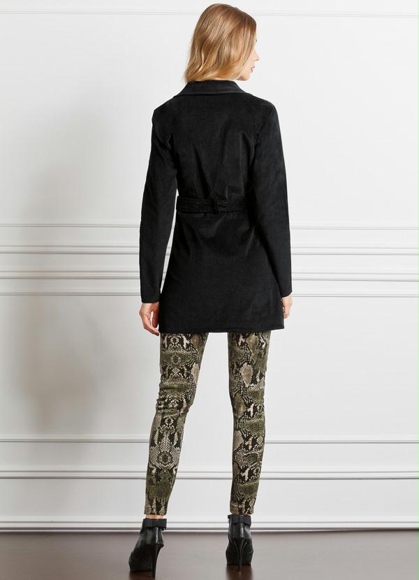 Quintess - Sobretudo Feminino em Veludo Cotelê Preto 4