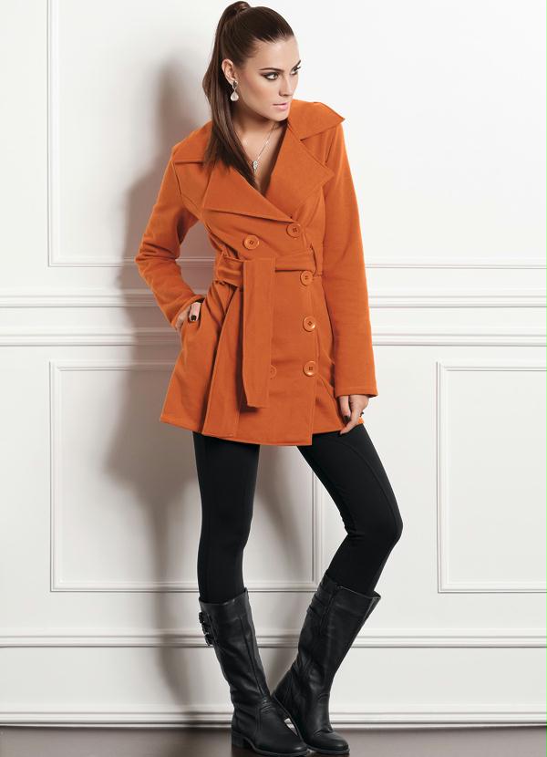 Quintess - Sobretudo Feminino Estilo Militar Laranja 3