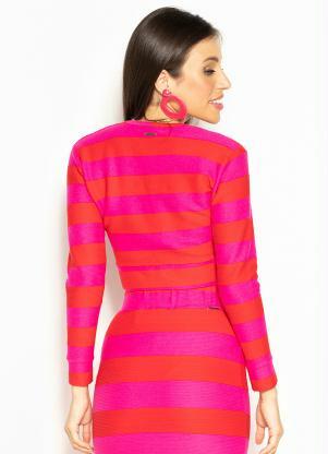 Colcci - Casaco Cropped de Malha Listrado Rosa - COLCCI