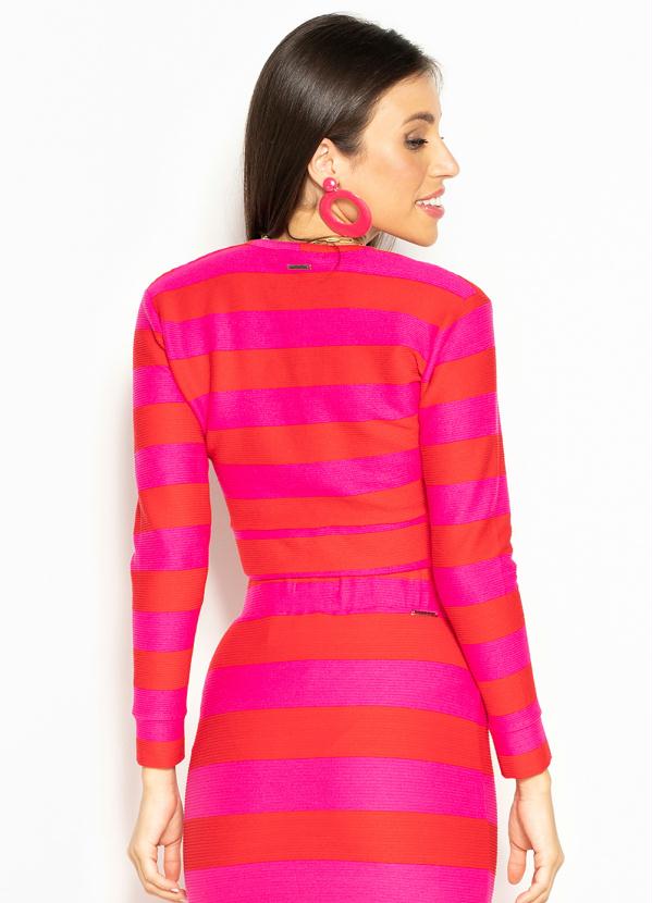 Colcci - Casaco Cropped de Malha Listrado Rosa 2