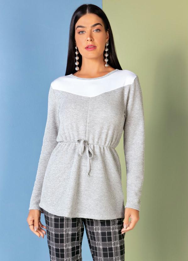 Queima Estoque - Casaco Mescla e Branco com Amarração Decorativa