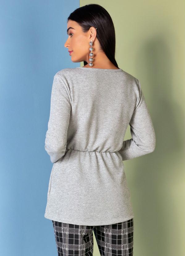 Outlet - Casaco Mescla e Branco com Amarração Decorativa 2