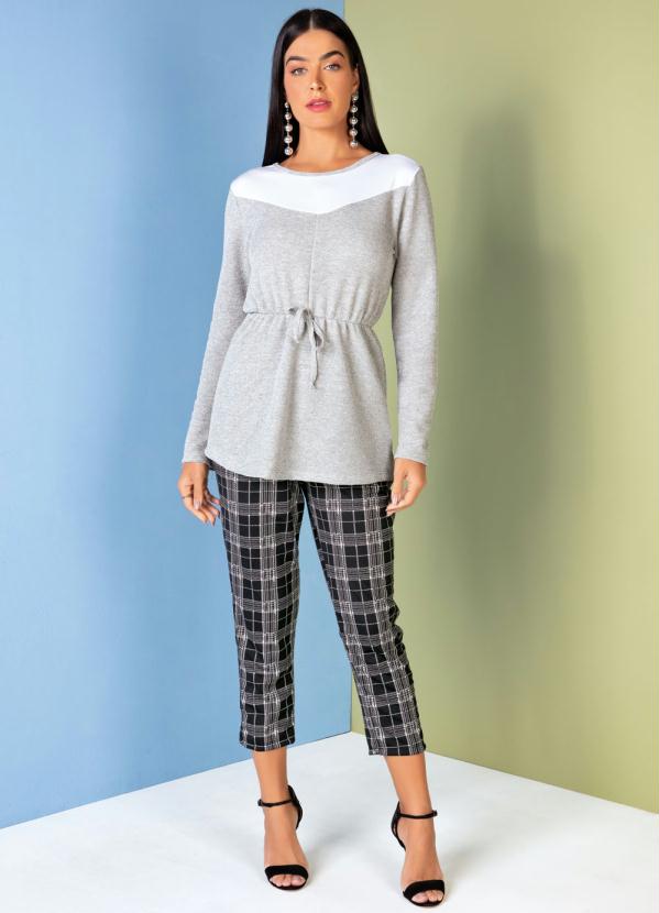 Outlet - Casaco Mescla e Branco com Amarração Decorativa 3