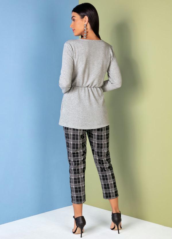 Outlet - Casaco Mescla e Branco com Amarração Decorativa 4