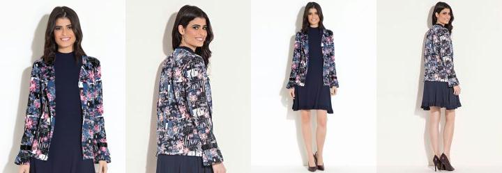 Casaco Quintess Floral Preto com Babados