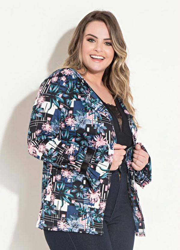 Quintess - Casaco Quintess Floral Preto com Babados 5