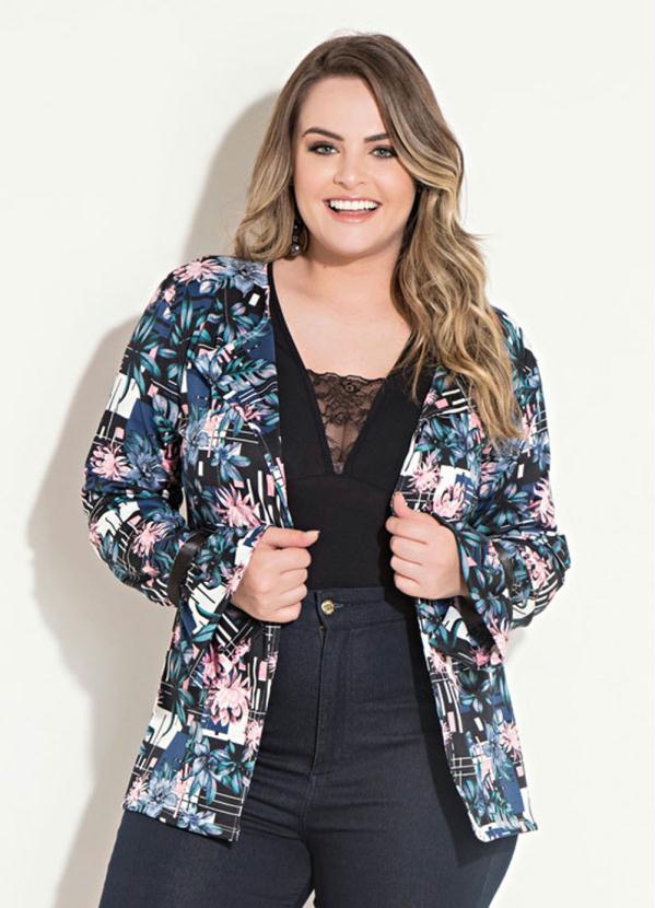 Quintess - Casaco Quintess Floral Preto com Babados 6