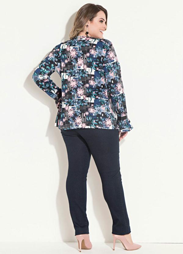 Quintess - Casaco Quintess Floral Preto com Babados 8