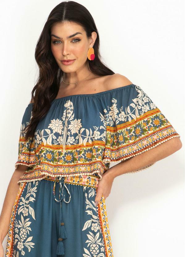 Farm - Ciganinha de Viscose Miudez TropicalAzul