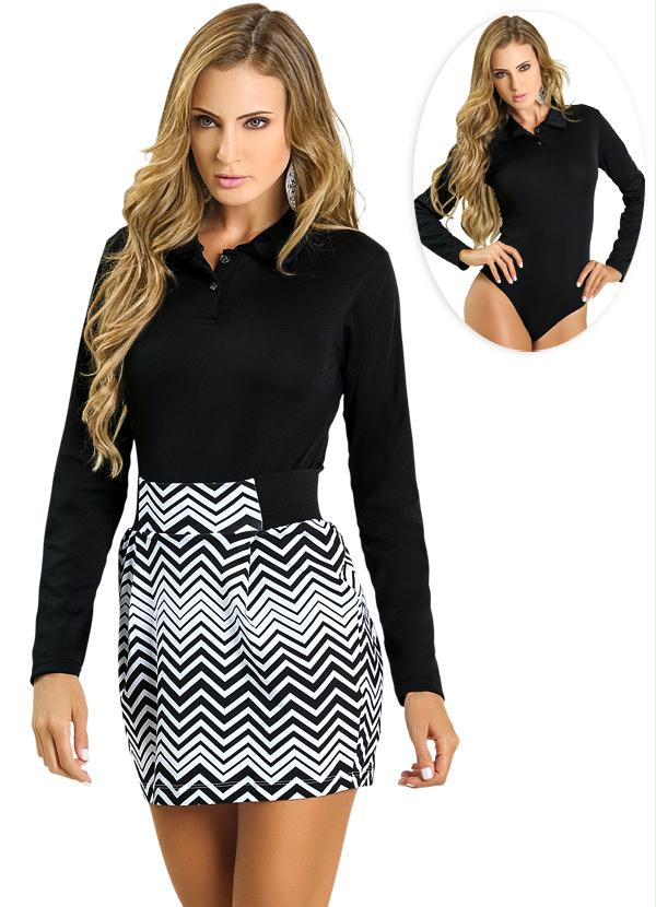 Outlet - Colant Preto com Gola e Botões