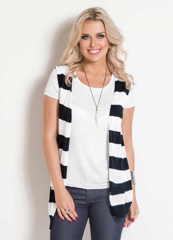 Janine - Colete Alongado Listrado Preto e Branco