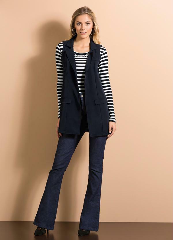 Quintess - Colete Alongado Preto Estilo Alfaiataria 3