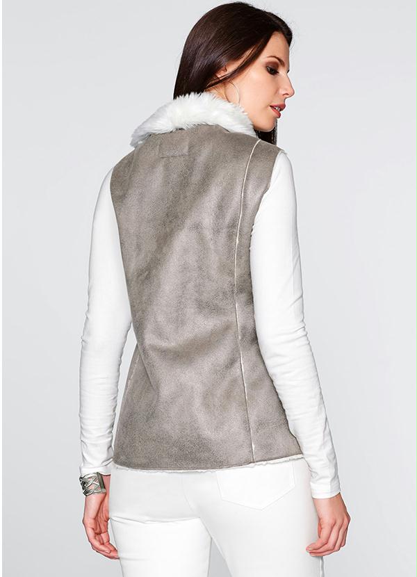 Outlet - Colete com Pelo em Material Sintético Cinza 2