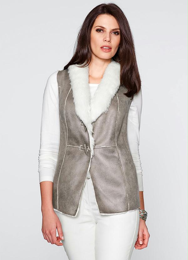 Outlet - Colete com Pelo em Material Sintético Cinza 3