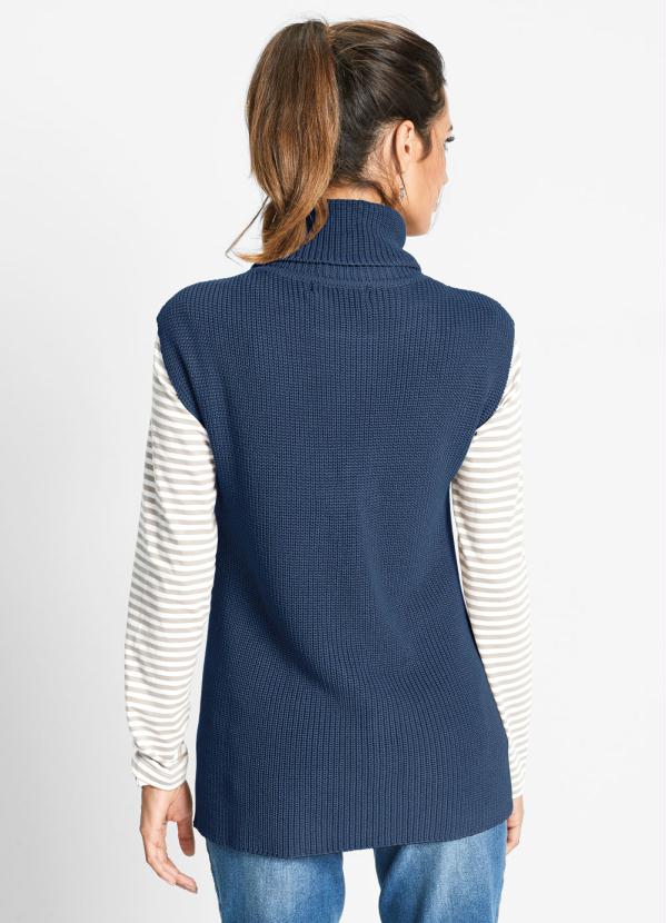 bonprix - Colete de Tricô Transpassado Azul 2