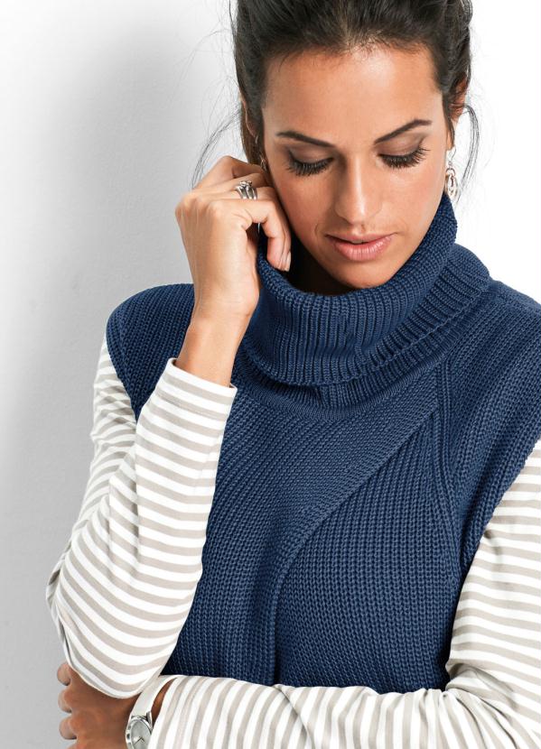 bonprix - Colete de Tricô Transpassado Azul 3