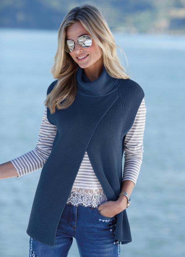 bonprix - Colete de Tricô Transpassado Azul 4