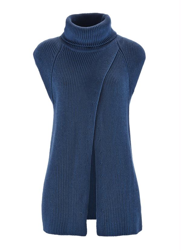 bonprix - Colete de Tricô Transpassado Azul 6