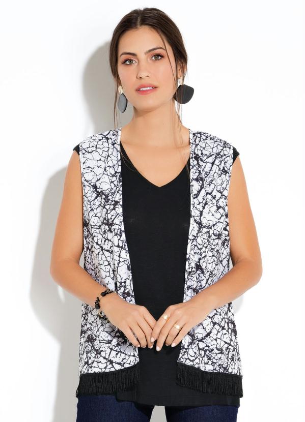 Quintess - Colete Quintess Marmorizado Branco com Franjas