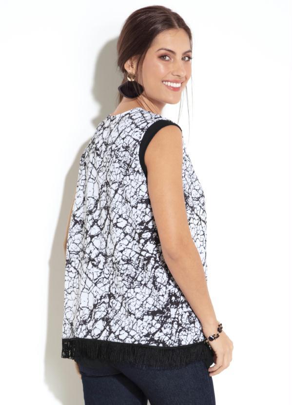 Quintess - Colete Quintess Marmorizado Branco com Franjas 2