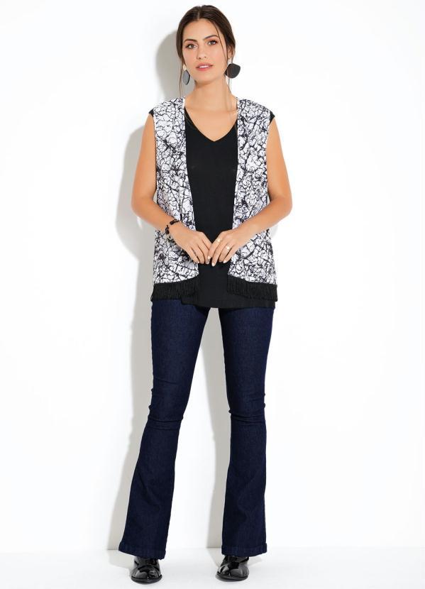 Quintess - Colete Quintess Marmorizado Branco com Franjas 3