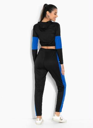 Moda Pop - Conjunto Bicolor Preto com Capuz - MODA POP
