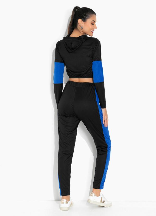 Moda Pop - Conjunto Bicolor Preto com Capuz 2