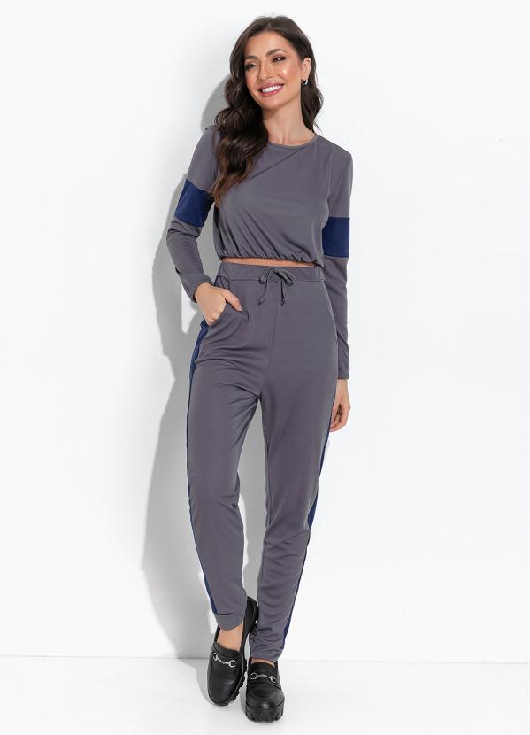 Conjunto Cinza Blusa e Calça Moda Pop
