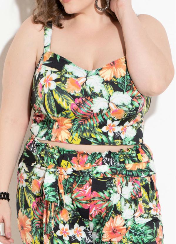 Quintess - Conjunto Floral Dark com Cropped e Pantacourt 10