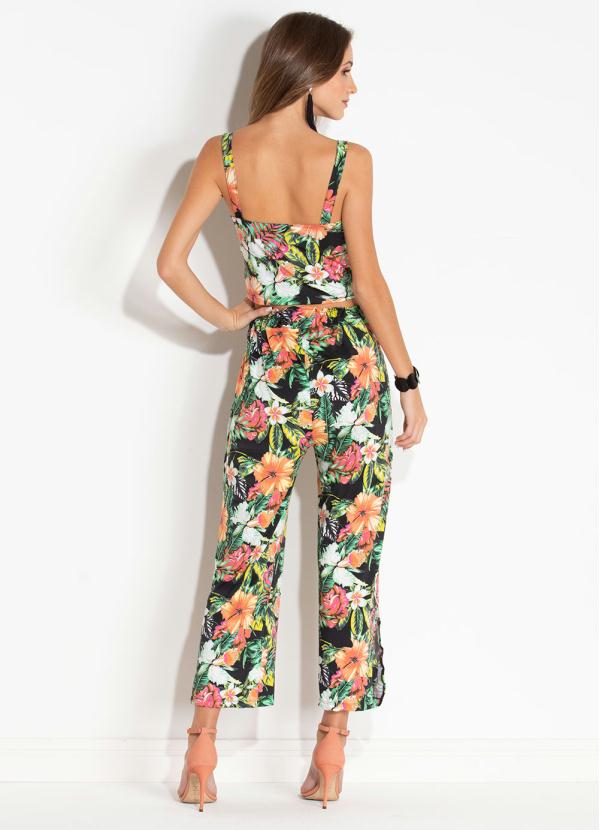Quintess - Conjunto Floral Dark com Cropped e Pantacourt 2