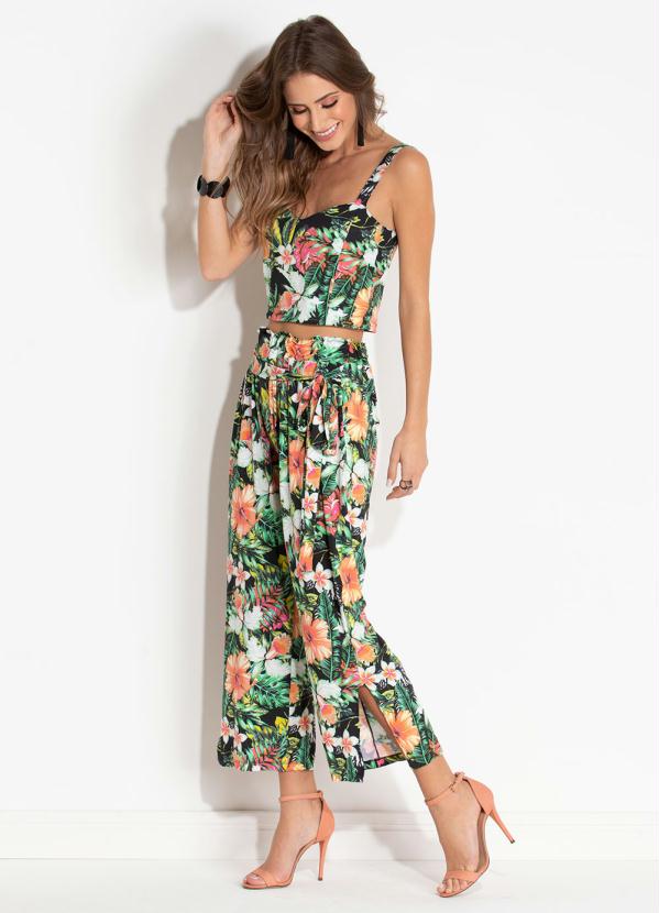 Quintess - Conjunto Floral Dark com Cropped e Pantacourt 3