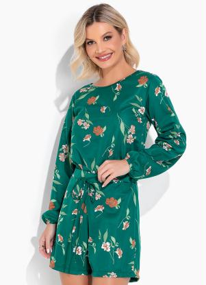 Moda Pop - Conjunto Floral Verde com Casaco e Short - MODA POP