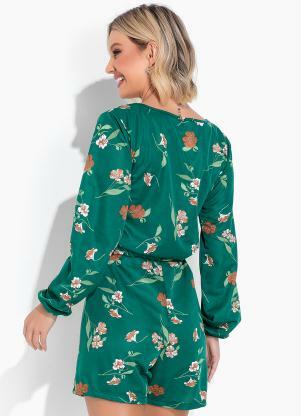 Moda Pop - Conjunto Floral Verde com Casaco e Short - MODA POP