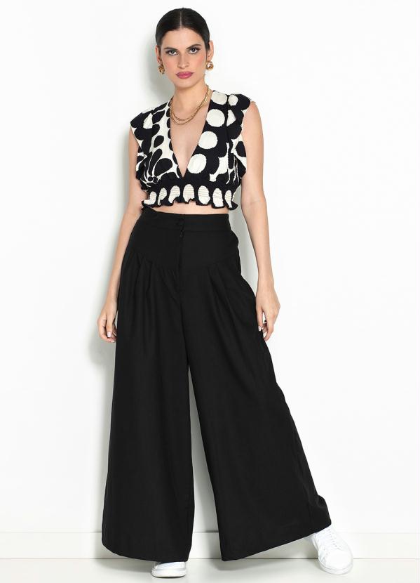 Farm - Blusa Croppe de Viscose Palermo Preto 3