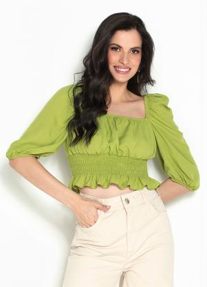 Colcci - Blusa Cropped de Viscose Verde - COLCCI