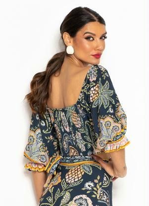 Farm - Blusa Cropped Desejo de Abacaxi Azul - FARM