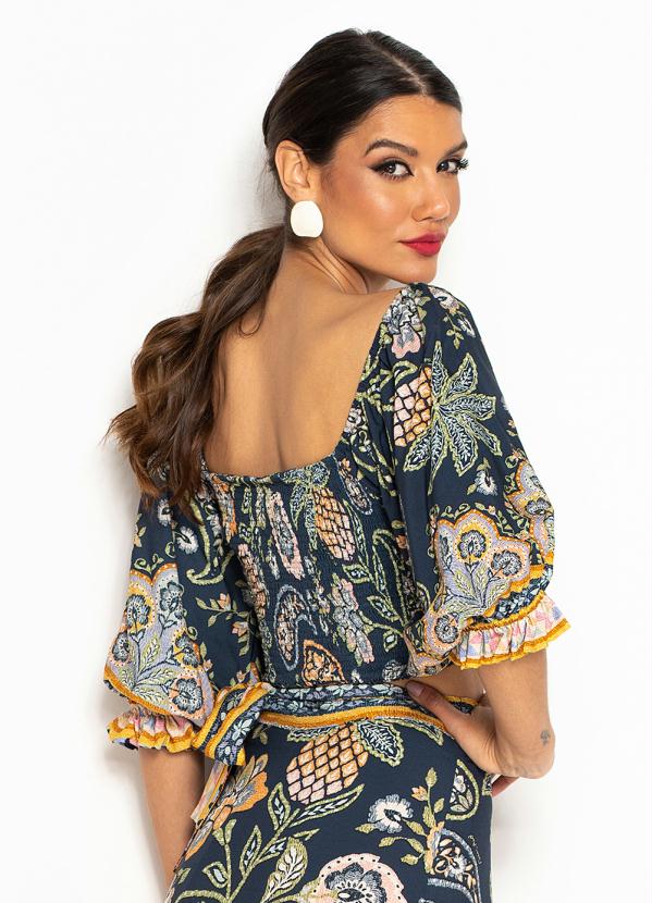 Farm - Blusa Cropped Desejo de Abacaxi Azul 2