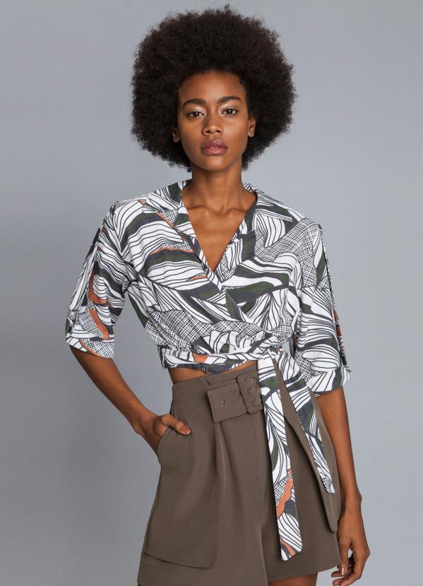 Lez a Lez - Blusa Cropped Linho Estampa Preto